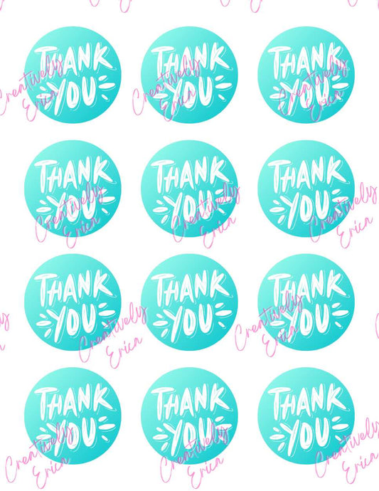 Turquoise Thank You Sticker Sheet Digital Design
