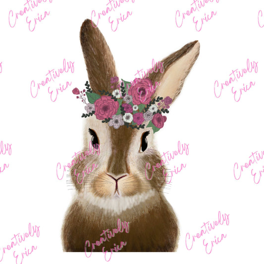 Bunnie with Flower Crown (White Outline) Digital Download