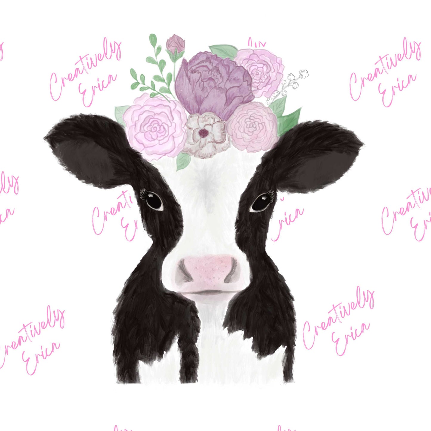 Calf with Flower Crown (White Outline) Digital Download