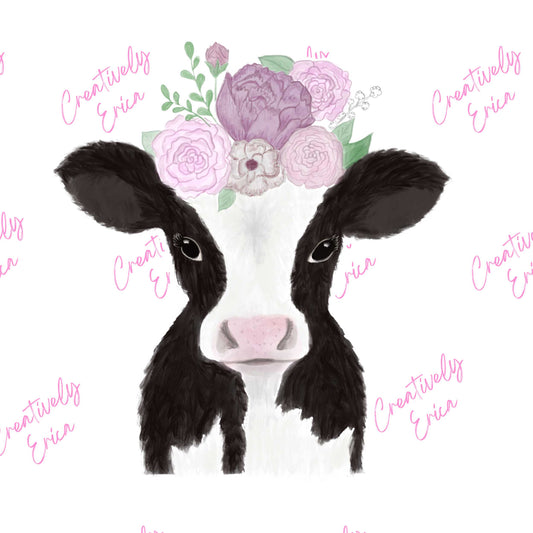Calf with Flower Crown (White Outline) Digital Download